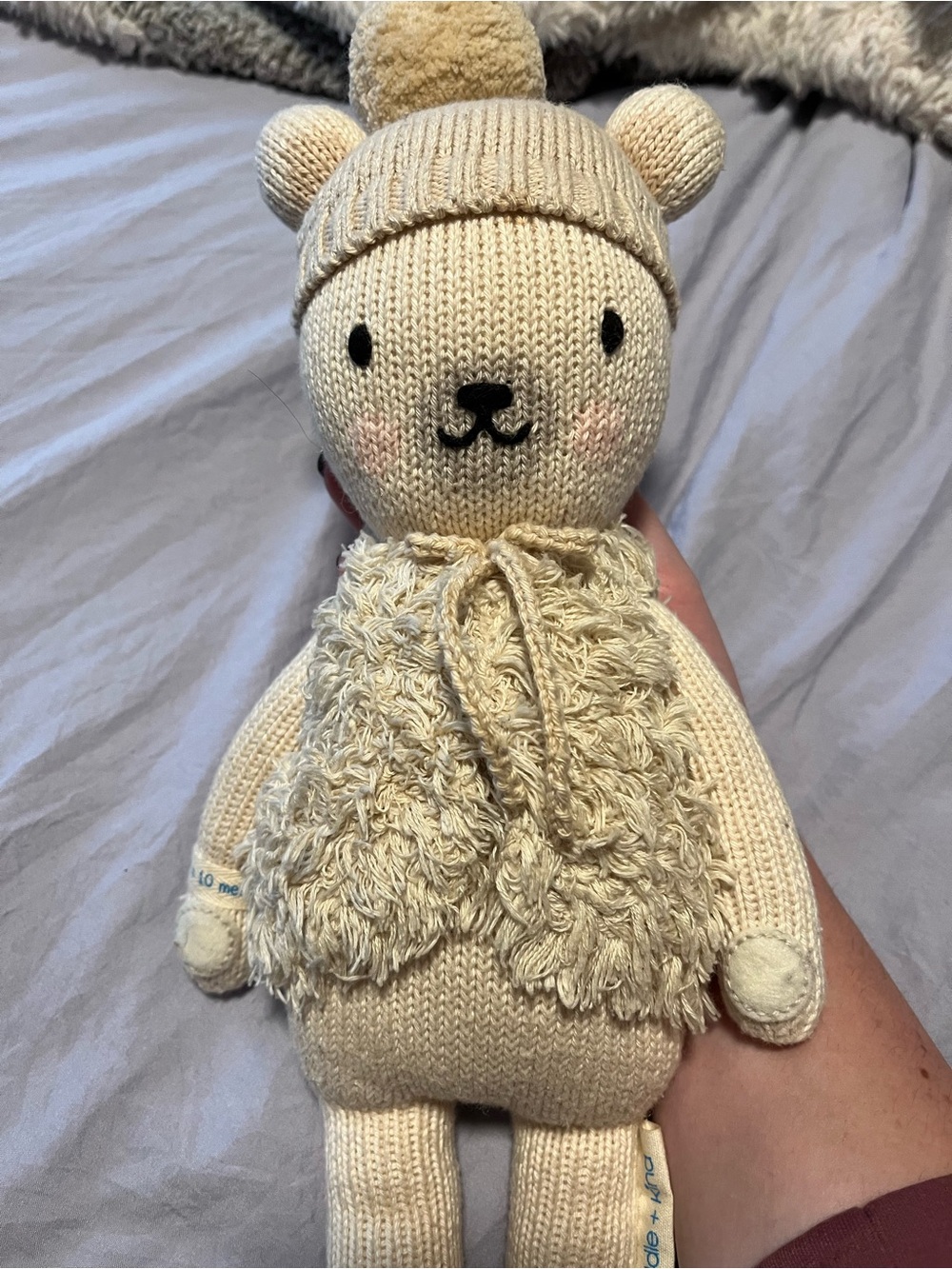 Cuddle + Kind Neutral Knit Bear Plush Toy - Soft Cream Cuddly Bear - Picture 4 of 5